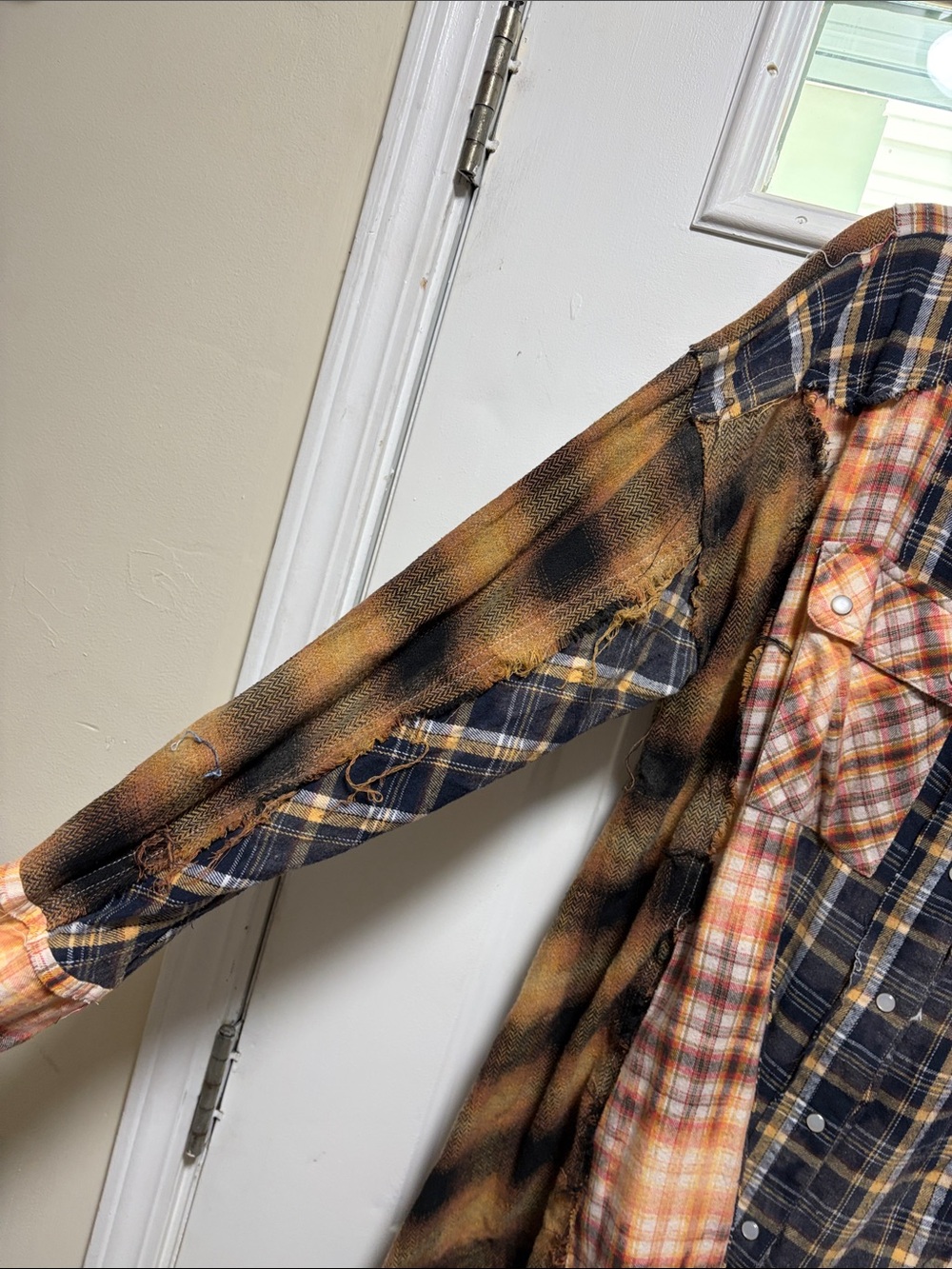 Oli & Hali Orange and Black Distressed Plaid Snap-Down Shirt - Picture 4 of 8